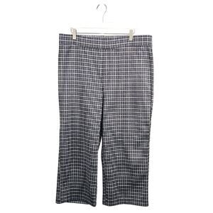 Isaac Mizrahi Live Ponte Plaid Cropped Wide Leg Pants Purple Black Size 16